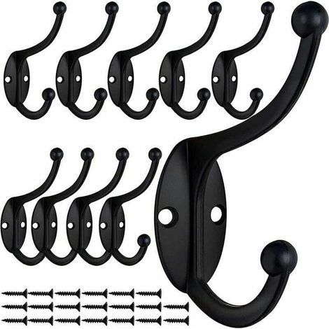 10 Pcs Rétro Crochet Patère Porte Manteau Mural Vintage Crochet de Porte Métal pour Salle de Bain Cuisine Chambre Entrée (Black) (1/5)