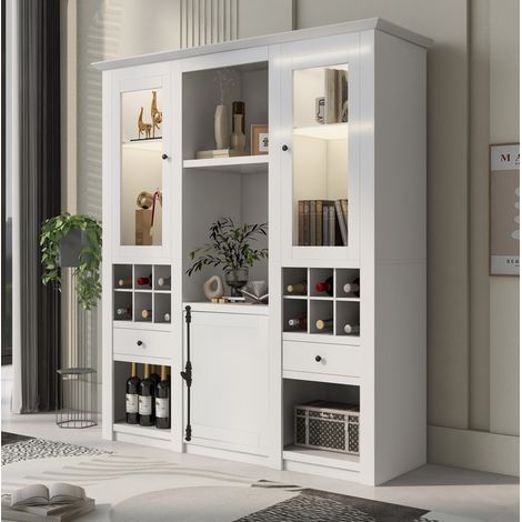 Vitrine mit LED-Beleuchtung, 143 x 45,5 x 170 cm, Weiß, MDF, 3 Pakete OKMYHOME (1/5)