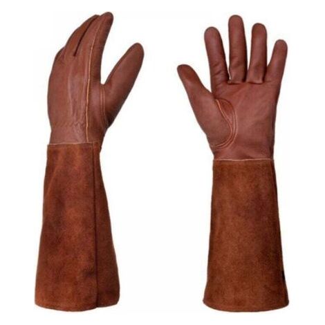 S Gants de jardinage en cuir, résistants aux épines, longs gants de jardin longueur coude (1/4)
