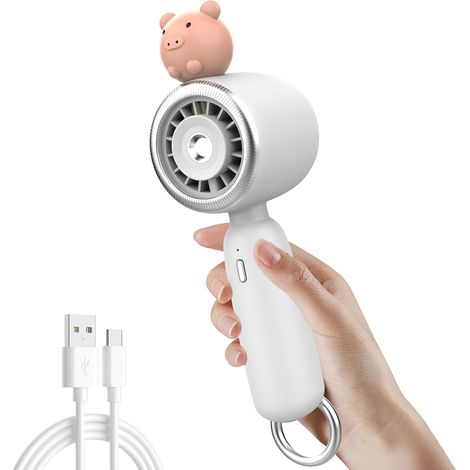 Mini Ventilateur Portable en Pulvérisation à Eau - USB Rechargeable 1200mAh de Bureau Mignon de Porc,Blanc
