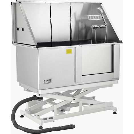 Station lavage chien levage électrique 127 cm, bac toilettage pro inox, filtre eau PE, ouverture droite, toilettage, salon (1/5)