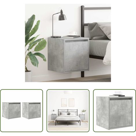 vidaXL Nachttisch Holz - Wand-Nachttische 2 Stk. Betongrau 38x34x40 cm (1/5)