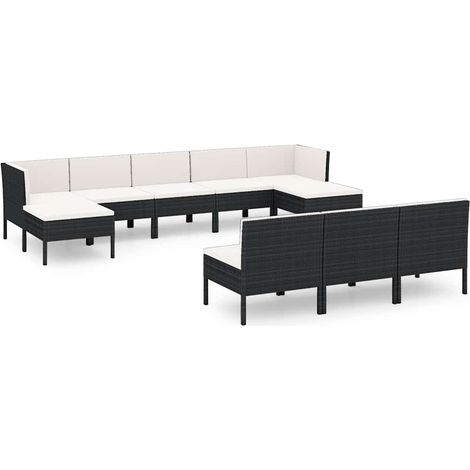 Maison Exclusive - Set Divani da Giardino 10 pz con Cuscini in Polyrattan Nero (1/5)