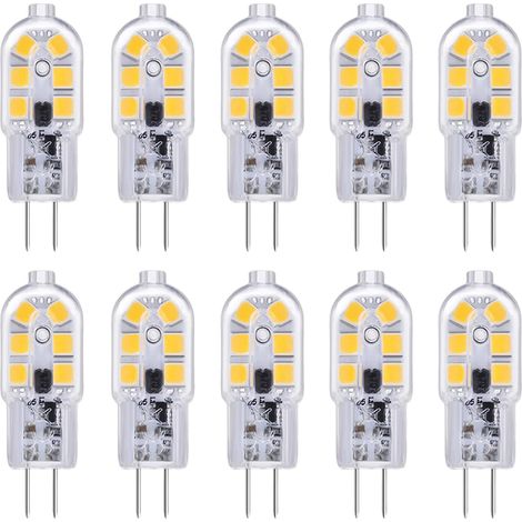 Lot de 10 ampoules LED G4 12 V 2 W blanc froid 6000 K, 12 LED, remplaçant les ampoules halogènes G4 10-20 W, 200 lm, AC/DC 12 V, culot bipolaire G4, pour hottes et lustres, non dimmables [Classe énerg