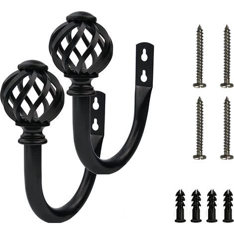 Supports pour rideaux - crochets - supports - supports pour rideaux - métal noir mat - support mural (5 / 8 \"(16mm) - ac949 cage à oiseaux spirale noire u) (1/5)