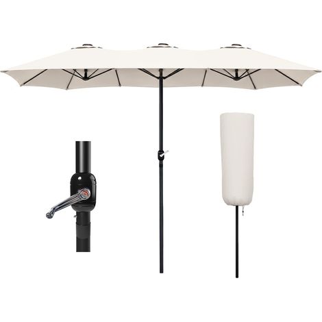 Parasol de Jardin Double Aluminium 270 x 460cm avec Manivelle Toile 180 GR/m2 Protection Solaire Hauteur 250cm Résistant à l'eau Housse de Protection Inclus Beige (1/5)