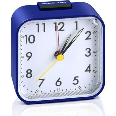 Sveglia analogica silenziosa, senza ticchettio, sveglia analogica silenziosa portatile, piccola sveglia con luce e funzione snooze, sveglia mattutina per la famiglia e l'ufficio (blu) (1/5)