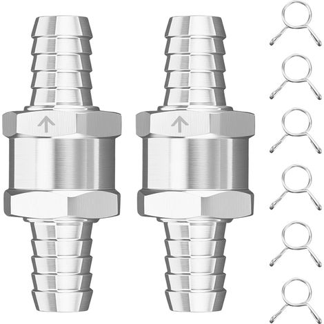 Lot de 2 clapets anti-retour pour carburant, 12 mm, en aluminium, avec 6 pinces à ressort pour essence, diesel, eau, valve de retour pour véhicules à moteur, bateaux, motos, tondeuses à gazon (12 mm) (1/5)