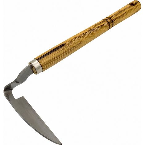 Faux désherbeuse manuelle avec manche en bois dur, acier inoxydable, outil de désherbage de jardin (1/5)