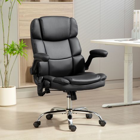 Fauteuil de bureau massant 4 points, chauffant, accoudoirs rabattables, noir (1/5)