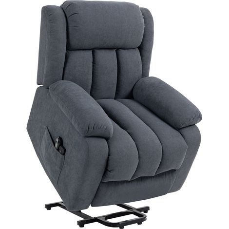 Poltrona Elettrica Alzapersona Reclinabile 135° con Poggiapiedi in Tessuto Effetto Lino Grigio Scuro (1/5)