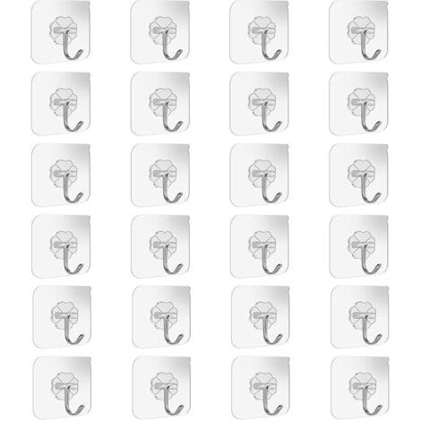 Lot de 24 crochets muraux et de plafond adhésifs et résistants pour salle de bains et cuisine, 10 kg (max), avec crochets en acier inoxydable, sans clous, pour serviette de bain (1/5)