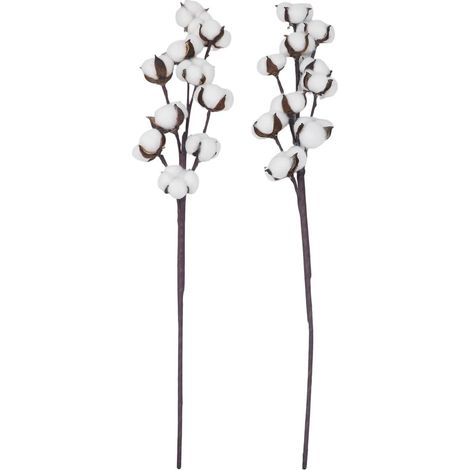 Lot de 2 tiges de fleurs en coton synthétique - 58 cm - Branches blanches réalistes pour arche de mariage, centre de table, décoration de maison ou de bureau (1/5)