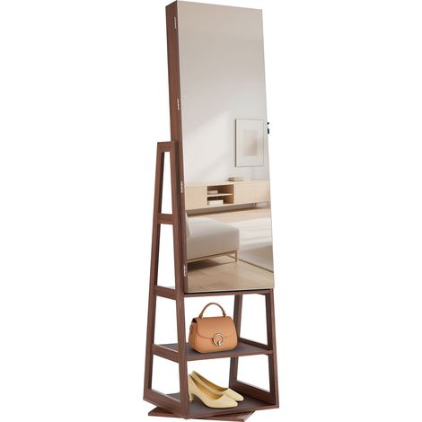 Armoire à bijoux pivotante 360°, 1550 mm, miroir pleine hauteur, rangement verrouillable avec 2 clés, étagères et pochettes (1/5)