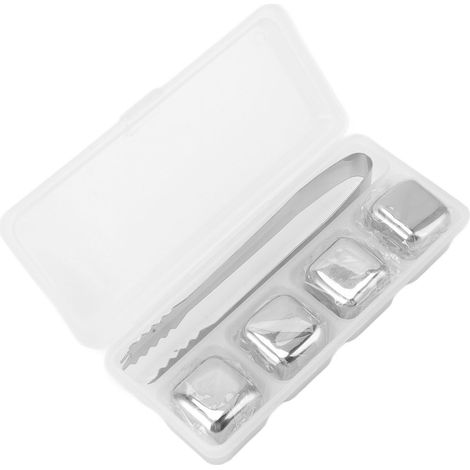 Set mit 4 wiederverwendbaren und polierten Edelstahl-Eiswürfeln zum Kühlen Ihrer Getränke in Küche, Restaurant oder Büro.