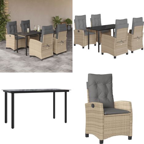 5-tlg. Garten-Essgruppe mit Kissen Beigemischung Poly Rattan - Gartentisch - Gartenstuhl (1/5)