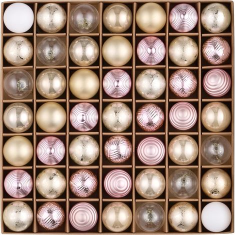 Lot de 49 boules de Noël avec emballage cadeau, 3 cm, décoration d'arbre de Noël avec suspension, décoration de Noël, thème rose doré (1/5)