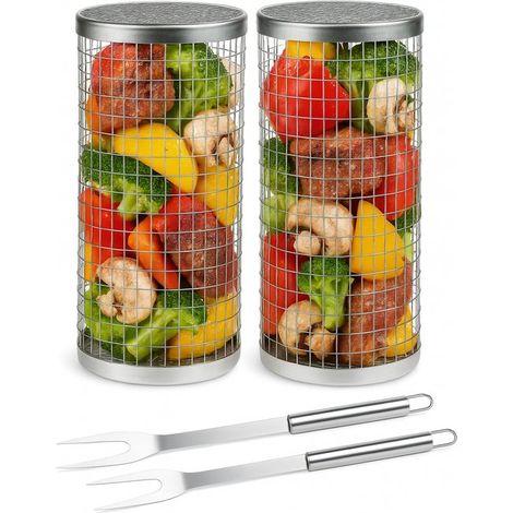 Set de 2 paniers à grillade – 20 cm – BBQ – Crochet et fourchette – Accessoire de cuisson (1/5)