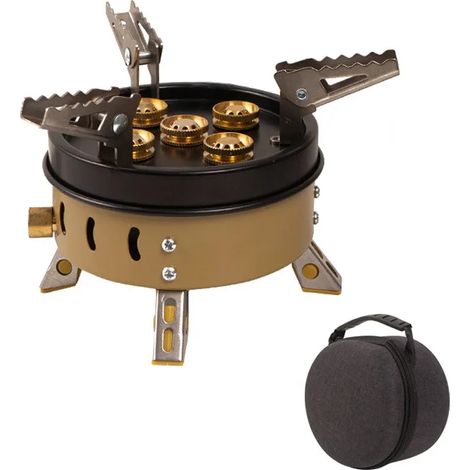 Réchaud à gaz de camping portable 12800W en acier inoxydable avec supports de casseroles antidérapants pliables, idéal pour la randonnée et la cuisine en extérieur. (1/4)
