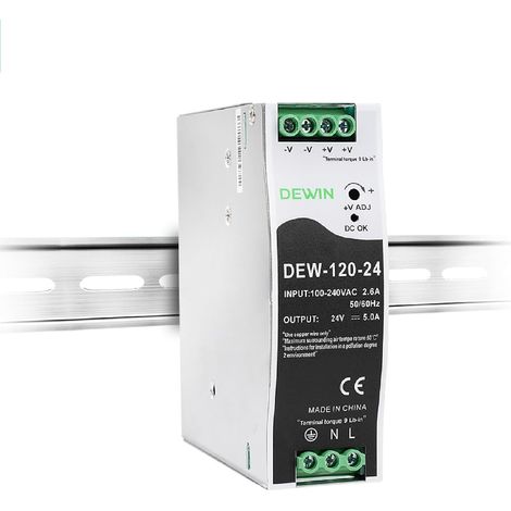 Alimentation à découpage industrielle sur rail DIN 24 V, 120 W 24 V 5 A Entrée CA 100-240 V Sortie 2,6 A (1/5)