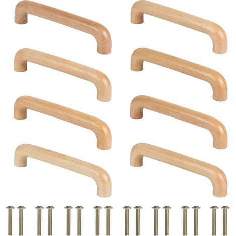 8 Pièces Poignée Meuble Bois, 128mm Poignées d'Armoire en Bois, Poignée Tiroir Bois Arcade avec Vis pour Tiroir Armoire Armoire Meuble (1/5)