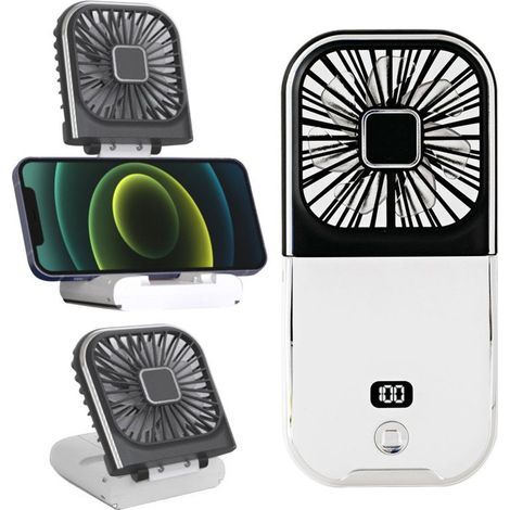 Ventilateur portable rechargeable USB, mini ventilateur de bureau silencieux avec support pliable et écran LED (1/5)