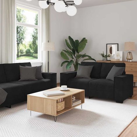 Ensemble canapé 3 pièces avec coussins, velours noir, fauteuil et canapés 2 et 3 places, 71.9kg - PANGIVO (1/5)