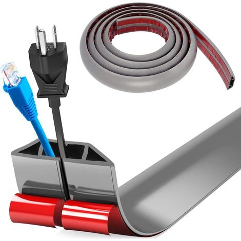 Cache Cable Sol, Petit Canal de Cable Flexible, 3.0M x 5cm Goulotte Passe Cable Sol Silicone, Cache Fil électrique Sol Auto-Adhésif pour Tous Les Cables (Gris - Ctés Trapézodaux) (1/5)