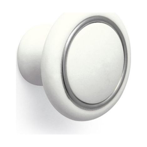 Pomello Bagno Ring tondo Laccato Bianco con Anello cromato lucido 35 x 26 mm in pvc