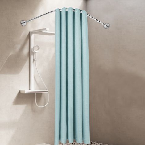 Barra de cortina en forma de L ajustable, barra de ducha de acero inoxidable para montaje en pared (1/5)