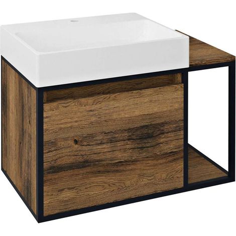 Sapho Skara - Mueble para lavabo 80x50x47 cm, 1 cajón, roble Collingwood/negro mate CG003-1919