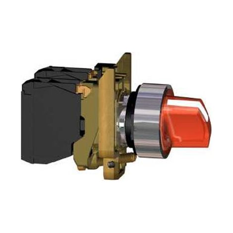 Bouton sélecteur lumineux Harmony XB4 Ø22 3 positions fixes rouge 1NO+1NC 24V - XB4BK134B5