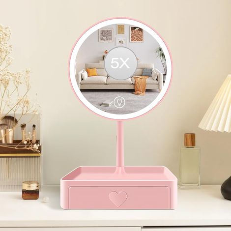 Miroir sur Pied Maquillage, Miroir Grossissant 5X, Rose Tiroir (1/5)
