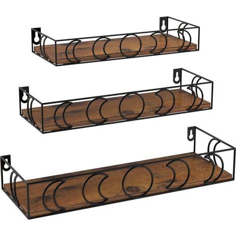 Étagère Murale en Bois et Métal à Motifs Lunaires, Lot de 3 Étagères Murales Flottantes pour La Cuisine, La Salle de Bains, Le Bureau, Le Salon (1/5)