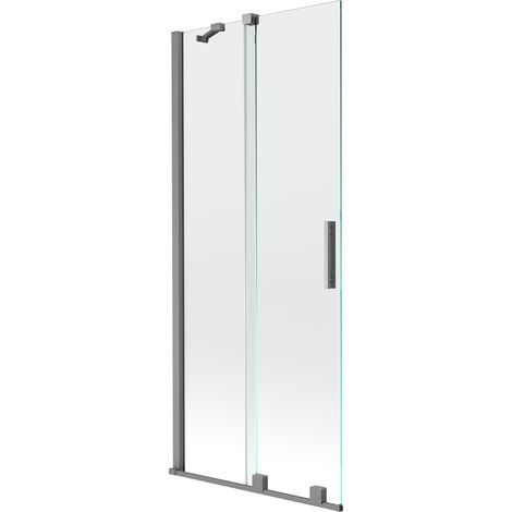 Mexen Velar mampara de ducha de 2 paneles correderos 80 x 150 cm, transparente, metal cañón - 896-080-000-01-95 (1/5)