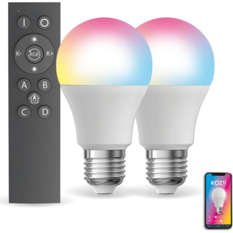 Ampoules LED connectées A60 E27 RVB avec télécommande – Intensité 806 lumens – Dimmable 2700-6500K – KPACK2EE806GRVBCCT – Kozii