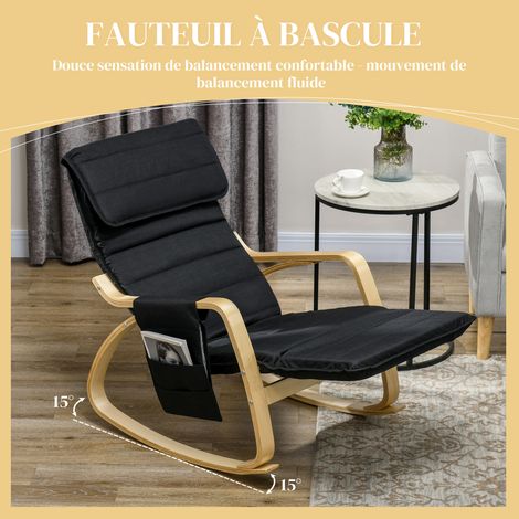 Fauteuil relax bascule allaitement repose-pieds réglable poche latérale appui-tête noir (1/5)