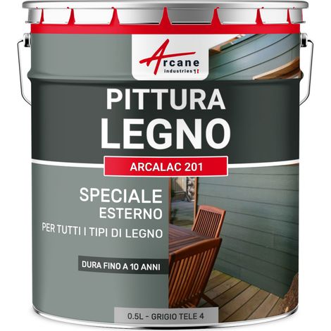 Vernice per legno esterno e interno, per tutti i tipi di legno - ARCALAC - 201 - 0,5 L Grigio tele 4 - RAL 7047 - ARCANE INDUSTRIES (1/5)