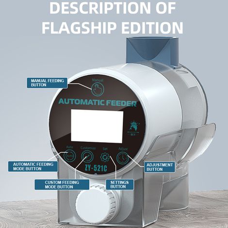 Distributeur automatique de nourriture électrique pour poissons avec minuterie, mode automatique/manuel, pour aquariums ou bassins. (1/5)