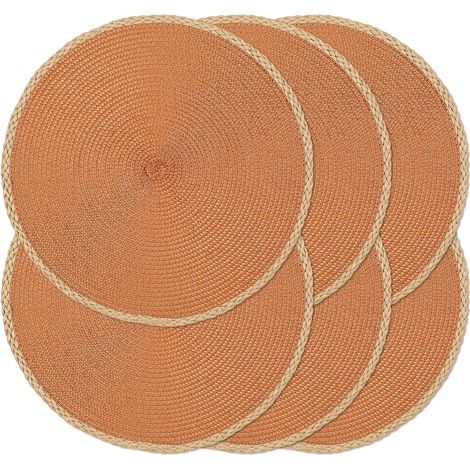 Lot de 6 Sets de Table Ronds tressés à la Main, résistants à la Chaleur, antidérapants, faciles à Nettoyer pour Cuisine, Salle à Manger, intérieur et extérieur (Orange, 6)'Bord Fin Marron, Orange 6 pc (1/5)