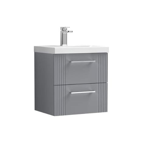 Nuie Deco Satin Grey 500mm Wall Hung 2 Drawer Vanity Unit and Thin Edge Ceramic Basin - DPF292D (1/5)