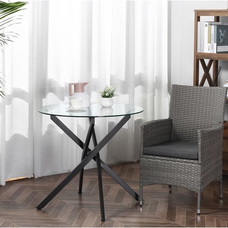Mesa de centro redonda de vidrio negra 80 x 80 x 75 cm, estructura metálica moderna (1/5)