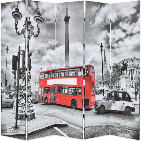 Raumteiler klappbar 200 x 170 cm London Bus Schwarz-Weiß