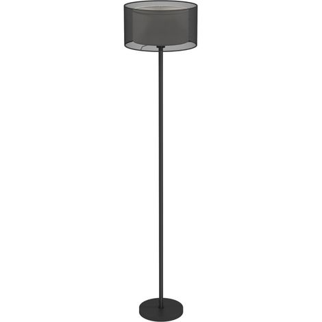 Lampadaire noir en métal avec abat-jour en tissu E27, 152,5 cm (1/5)
