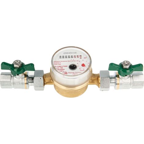 Einstrahlzähler ETK Kombi-Set (Warmwasser) bis 90 Grad Länge 110 mm, inkl. Kugelhähne grün 1/2 Zoll (1/5)