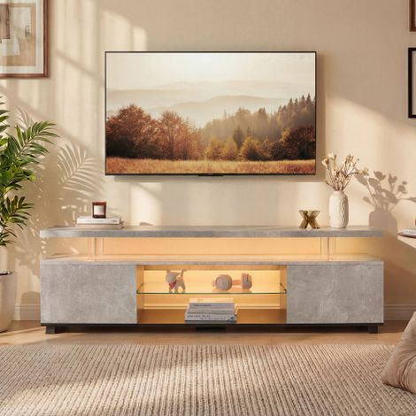 Meuble TV pour téléviseur LED 60 pouces, meuble multimédia de salon avec grand caisson latéral (gris + noir) (1/5)