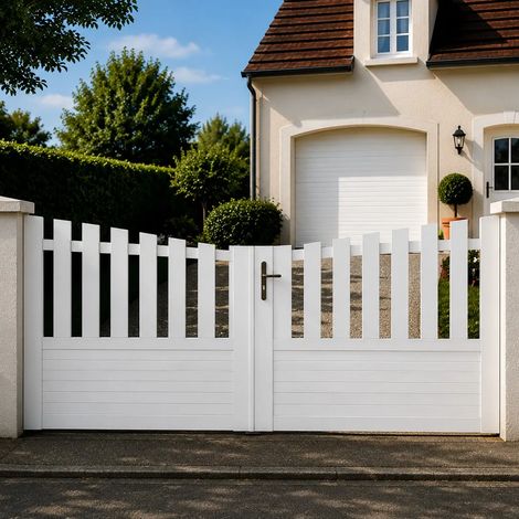 Portail battant manuel PVC blanc structure renforcée H 145 x L 300 ALENÇON INCURVÉ (1/5)