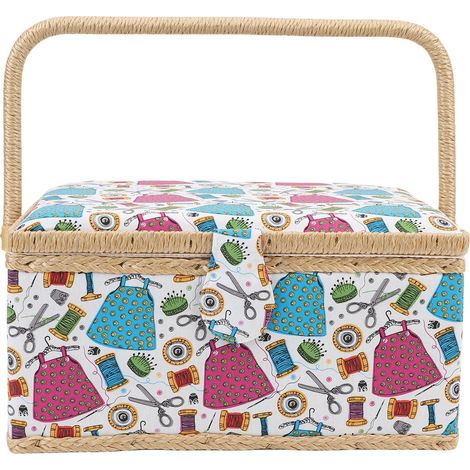 Boîte à couture portative double couche avec poignée ergonomique et plateau amovible en polyester robuste pour rangement organisé (1/4)