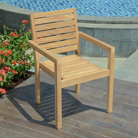 Teck'Attitude – Fauteuil de jardin empilable en teck massif – Dimensions : l 56.5 x P 66 x h 86 cm – Hauteur d'assise 45 cm – Résistant aux intempéries (1/6)