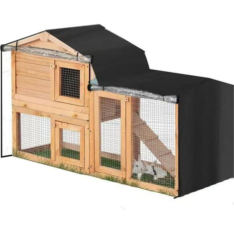 Housse pour clapier à lapins pour animaux de compagnie en tissu Oxford 210D robuste avec rideau transparent visible 2 tailles Housse de cage imperméable(147x52x86cm) (1/5)